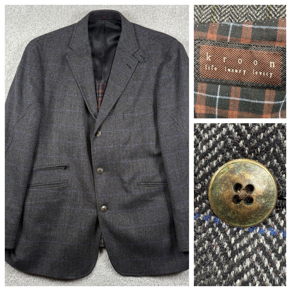 KROON Richie Hybrid Sport Coat‎ Mens 44R Gray Jacket Wool Cashmere